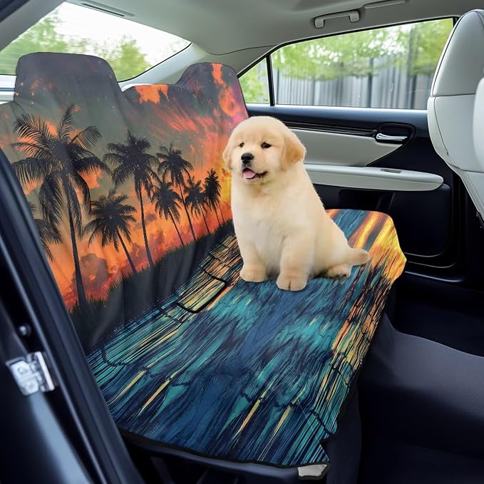 Renewold Pet Dog Car Back Seat Cover Car Seat Towel Cover with Storage Bag Auto Rear Bench Towel Blanket for Running Yoga Workout Sport Travel Automotive Interior Accessories Yellow Sunset