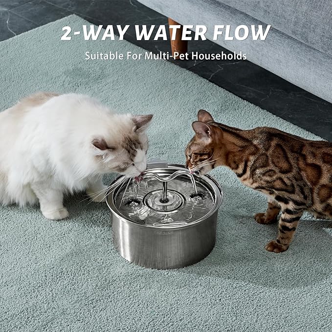 DOOOB Cat Water Fountain, 3.2L/108OZ Stainless Steel Cat Water Fountain, Automatic Metal Dog Water Fountains Water Bowl with Ultra-Quiet Pump and 1 Filter & 1 Sponge