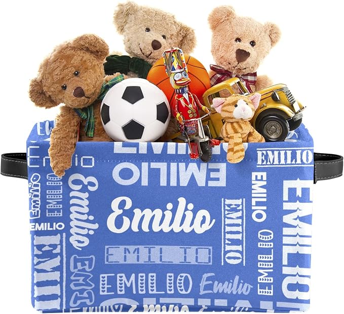 Personalized Toy Box Storage Bins for Boys Girls with Name, Kids Custom Storage Basket Cubes Organizer with Handles, Shelf Closet Storage Baskets Bin Customized Gift, 1 Pack
