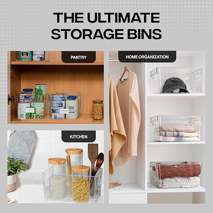 ClearSpace Clear Plastic Storage Bins – Pantry Organizers & Storage Containers, Cabinet Organizer - Home Organization Must Haves for Kitchen, Laundry Room, Office, Closet, Garage & Freezer (Pack of 2)