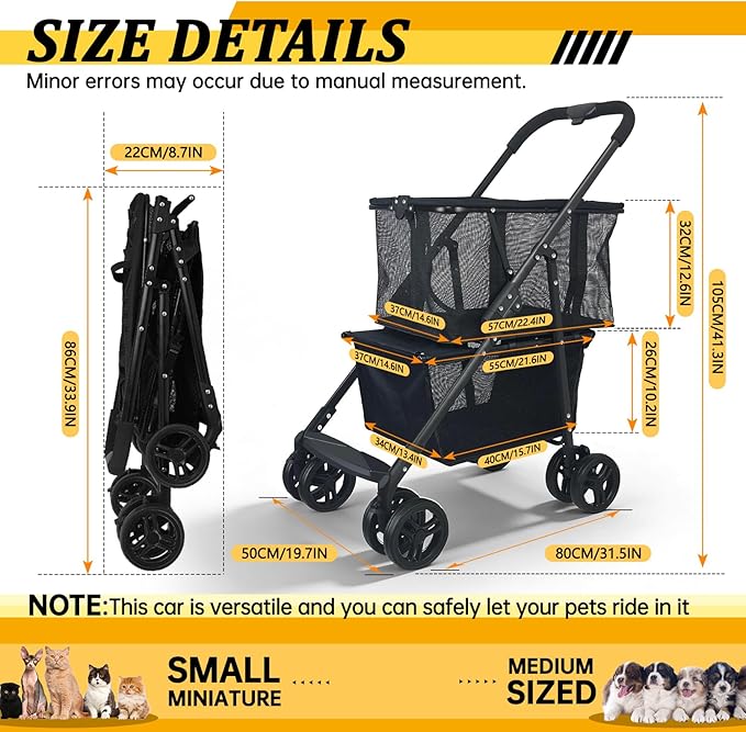 2-in-1 Folding Shopping Cart & Pet Stroller 110 LB Grocery Cart | 112L Large Personal Shopping Cart with Removable Basket, Portable Utility Cart for Groceries, Laundry, Camping & Pet Travel