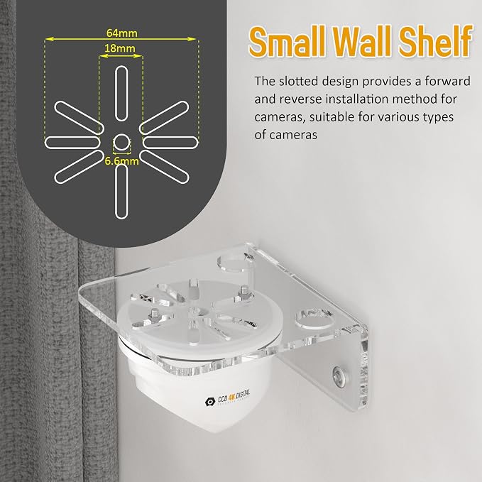 Sezanrpt Clear Acrylic Wall Shelf 4 Pack for Surveillance Cameras, Smart Security Cameras, Small Floating Shelf for Plants, Speaker, Dog Camera, 4'', with Cable Clips