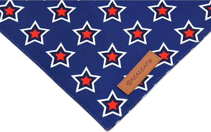 Realeaf American Flag Dog Bandanas 2 Pack, Triangle Reversible 4th of July Pet Scarf for Boy and Girl, Premium Durable Fabric, Patriotic Bandana for Small Medium Large and Extra Large Dogs (Large)
