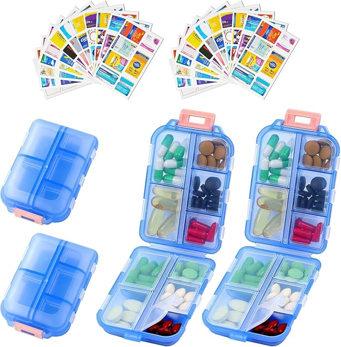 2PCS 7-Day Pill Organizer with Labels – Travel Pill Case, Daily Medication Organizer | Compact & Secure | Fits in Pocket/Purse (3.7” x 2.4”)