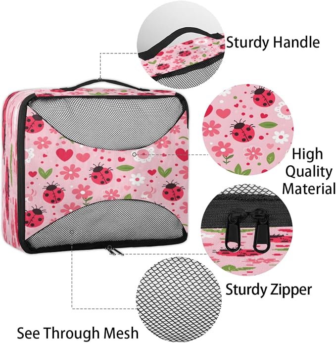 4 Set Packing Cubes for Travel, Daisy and Ladybugs Packing Cubes for Women, Travel Luggage Packing Organizers, Packing Cube Set, Daisy Flowers
