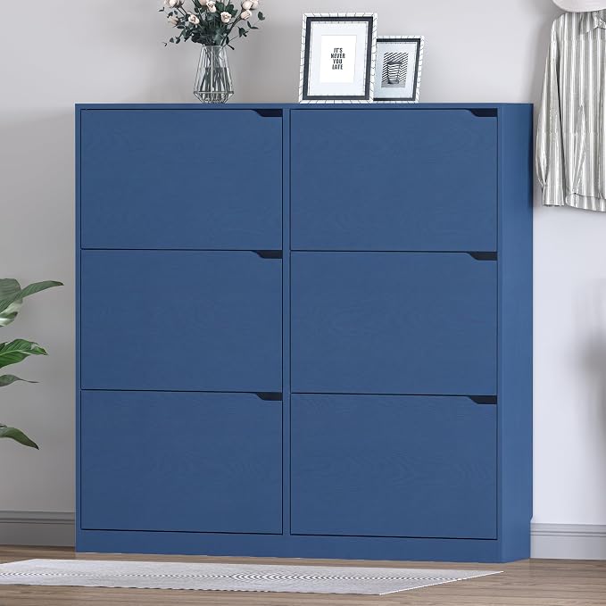 BORNOON Shoe Cabinet with 6 Flip Drawers, Slim Narrow Shoe Storage Cabinet, Freestanding Shoe Organizer for Entryway, Hallway, Foyer