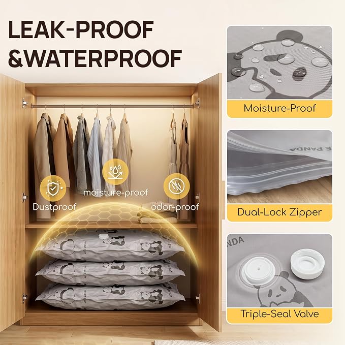 Vacuum Storage Bags Jumbo with Cordless Pump,Large Seal Bags for Clothing | Oxford fabric,Leak-proof,3-in-1 Cordless pump, Reusable, L to Extra Large sizes for Comforters, Blankets, Pillow, Bedding