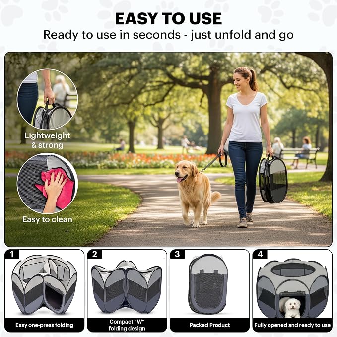 LAFYETTE - USA Based, Dog Cat Playpen, Puppy Kitten Pet Playpen Indoor Outdoor, Portable Pop Up Dog Kennel Tent Crate Cage for Dog Cat Rabbits, Foldable Pet Enclosure, Removable Top Cover, 36" x 16"