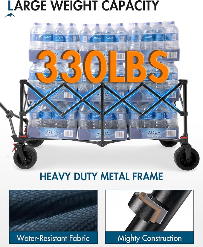 Portal Ultra Compact Folding Wagon Cart with Brakes, 300L Large Cart | Portable Outdoor Design; Durable Construction; Easy Setup & Storage; Color: Blue
