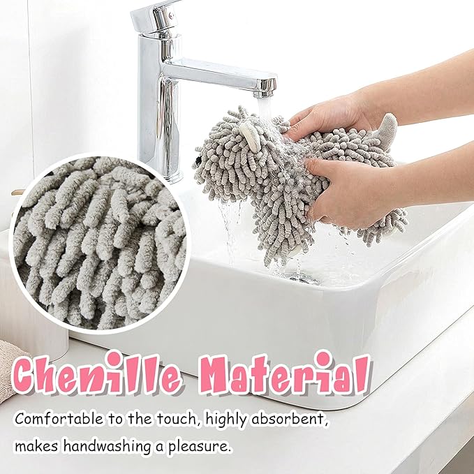 Tegeme 1 Pcs Chenille Dog Hand Towel Fuzzy Dog Towel Absorbent Microfiber Soft for Bathroom Kitchen Washstand (Grey)