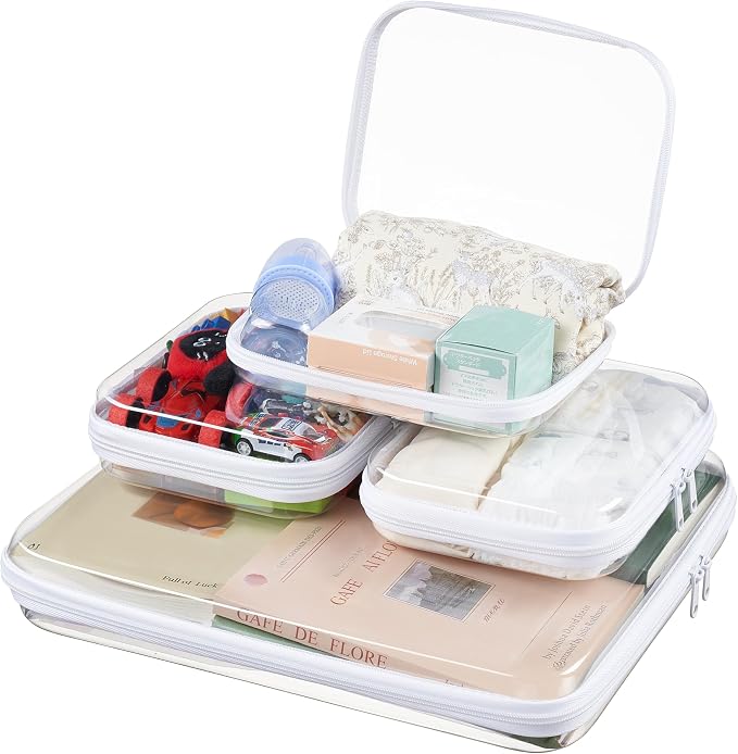 Clear Hard Shell Zipper Pouches, Clear Zipper Bags, Hard Case Pouches for Purse & Diaper Bag Organizer,and Travel Essentials (XXL+3M)