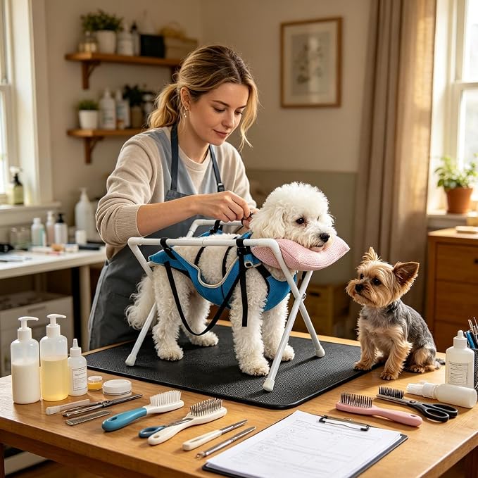 Dog Nail Trimming Hammock Stand, Foldable Pet Grooming Restraint | Sling With Pillow And Anti Slip Feet, Heavy Duty Nail Clipping Holder For Puppies, Cats And Small To Medium Dogs