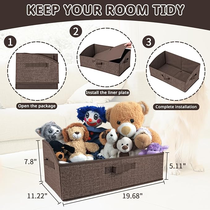 COWOSO Foldable Dog Toy Basket with 3 Handles, Pet Storage Box, Dark Brown | Portable Pet Toy Organizer for Dog Toys & Accessories, Low Front Design, Waterproof Collapsible Storage Bin for Living Room