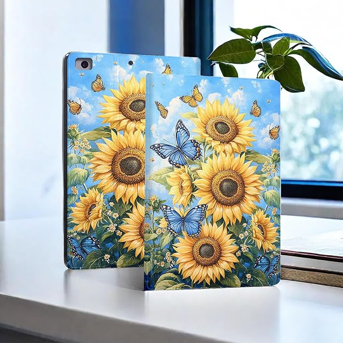 for Microsoft Surface Pro 7 Plus,Surface Pro 7/6/5/4 12.3" Tablet Case,Auto Wake/Sleep,Adjustable Stand Protective Cover - Sunflower Butterfly