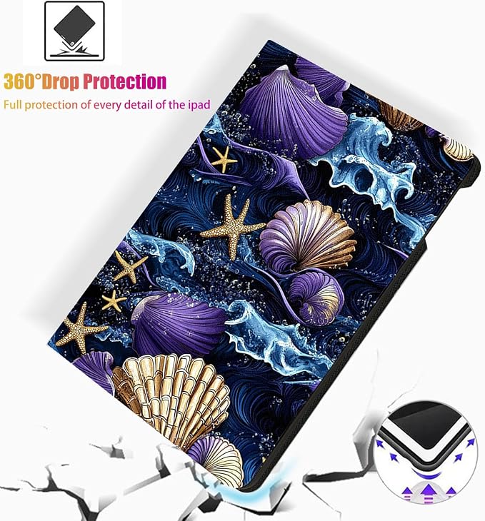 for Microsoft Surface Pro X/Pro X Plus-13 2019/2020/2021/2024 Tablet Case,Auto Wake/Sleep,Adjustable Stand Protective Cover - Ocean Shell Starfish
