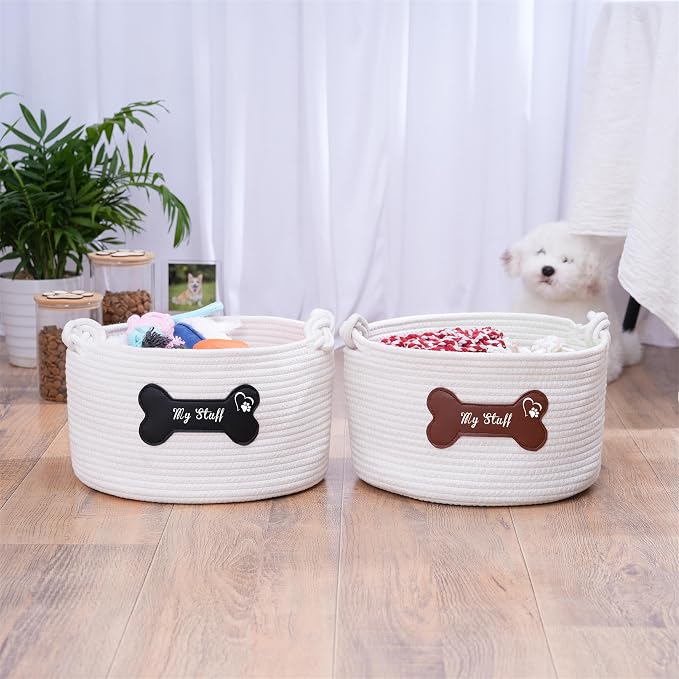 JUPPE Pet Dog Basket with Personalized Name, Dog Toys Storage Organizer Custom Cotton Rope Basket Nursery Decor (Pet Dog Basket)