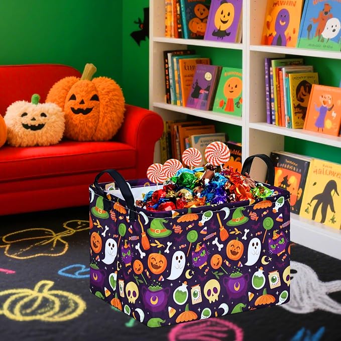 Pumpkin Pattern Storage Basket Gift Shelf Basket Storage Bin, Nursery Basket Organizer Box for With Handles for Room Deco