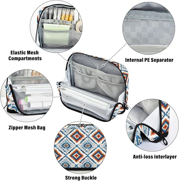 Aslsiy Large Capacity Pencil Case Native American Style (1) Pencil Pouch for Boys Girls Portable Pen Bag Organizer Standing Makeup Bag for School Office Supplies