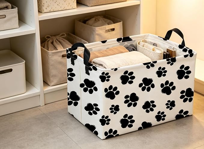 Rectangle Dog Baskets Paw Basket Cute Storage Bin Fish Box for Room Decor Gift Basket(Dog paw)