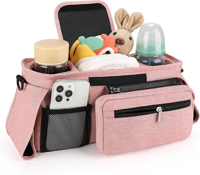 Accmor Universal Stroller Organizer with Insulated Cup Holder Detachable Phone Bag and Shoulder Strap,Stroller Bag Caddy Organizer for Uppababy, Baby Jogger, Britax Strollers
