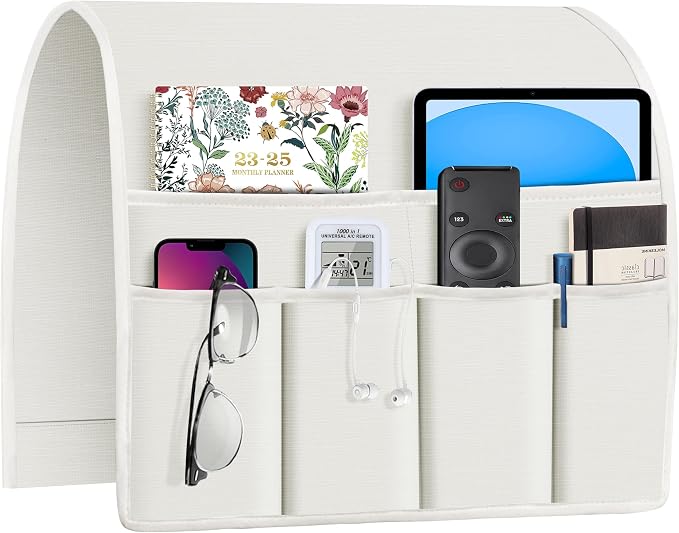 Joywell Armrest Organizer Remote Holder for Recliner Armchair Caddy Couch Sofa Arm Chair Caddie with 6 Pocket Storage for Magazine, Phone, iPad,Ivory