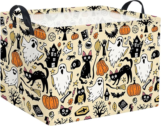Rectangular Halloween Basket Trick or Treat Pumpkin Basket Cute Storage Bin (Halloween)