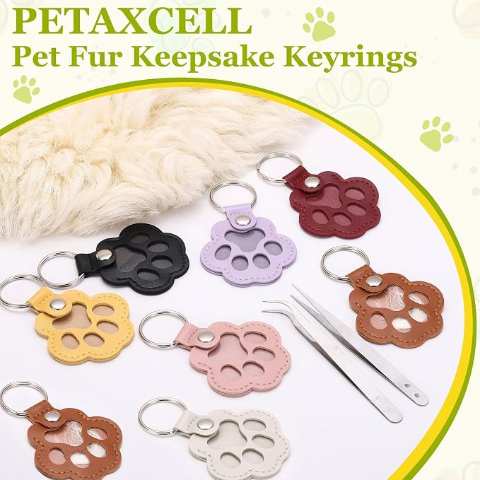 Dog Fur Storage Keychain, Pet Fur Keepsake Keyrings, Paw Shaped, Pet Hair Keepsake Keychains with Tweezers