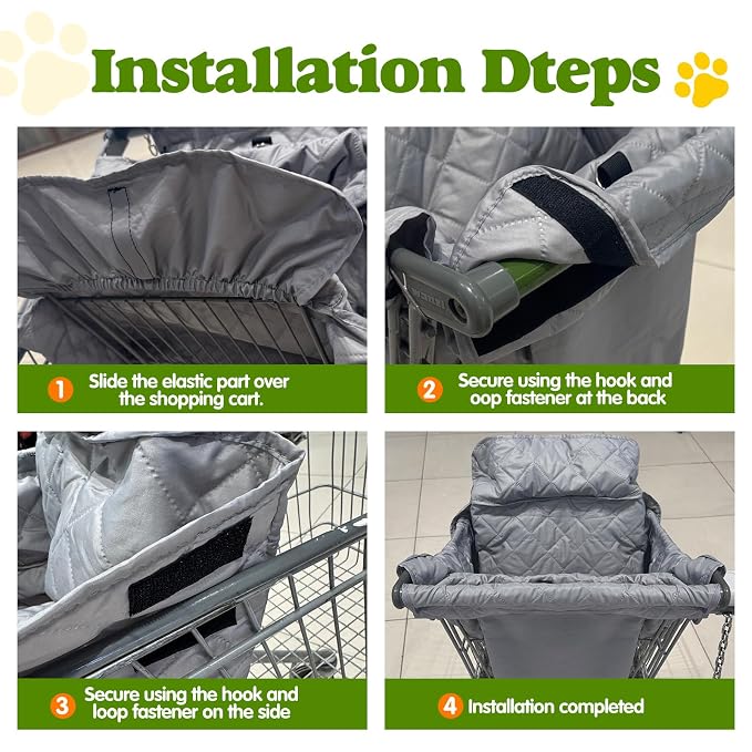 Wibeelee Portable Dogs Shopping Cart Cover Quilting Grocery Cart Cover with Carry Bag for Pets, Secured with Hook and Loop, Comfortable and Easy to Clean