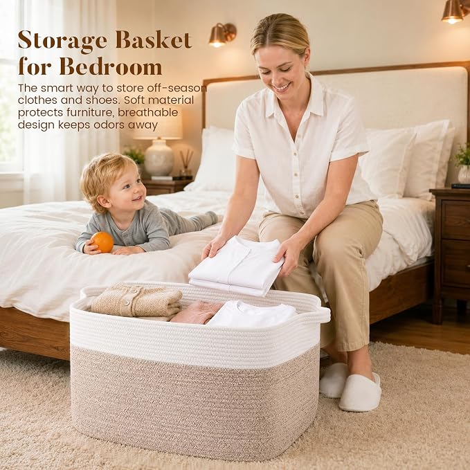 65L Large Woven Blanket Basket for Living Room, 19.7"x15.7"x11.8" | Nursery Laundry Hamper with Handle for Organizing Blankets, Pillows, Toy Storage With Handle, Large Baskets for Organizing