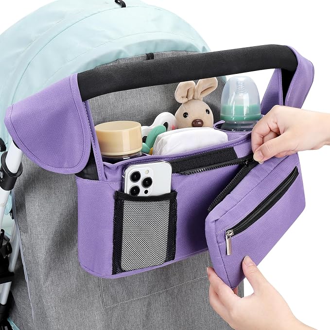 Accmor Universal Stroller Organizer with Insulated Cup Holder Detachable Phone Bag and Shoulder Strap,Stroller Bag Caddy Organizer for Uppababy, Baby Jogger, Britax Strollers