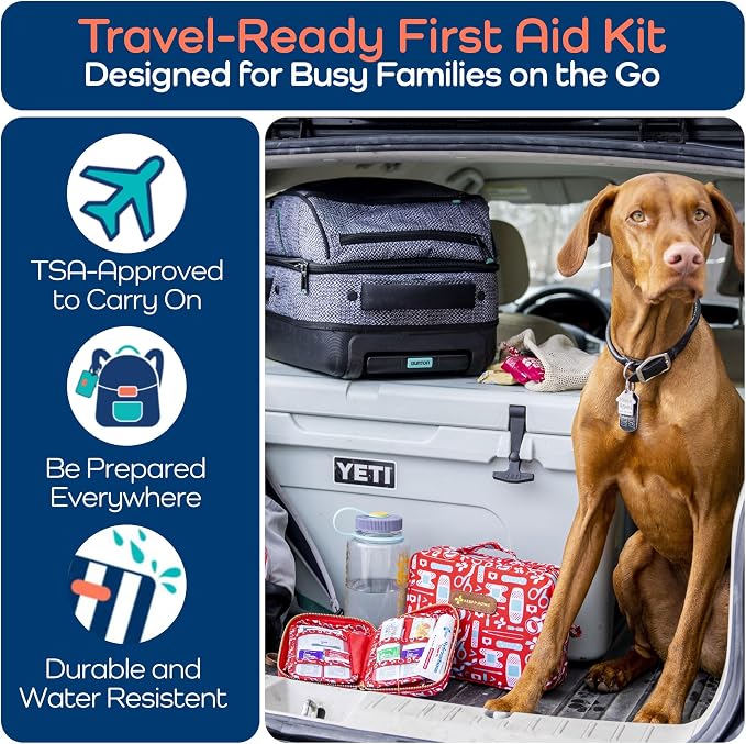 KeepGoing Travel First Aid Kit for Kids, 130 Pc. TSA-Approved Travel Size | Toddler First Aid Kit, Mini First Aid Kit for Car, Home, Purse, Diaper Bag & Backpack, Latex-Free Bandages