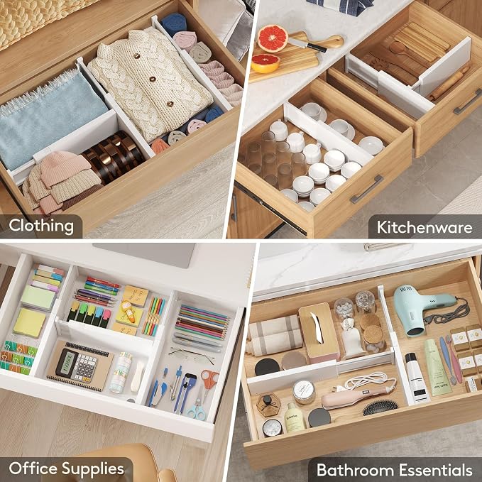 Lifewit 5" Tall Upgrade Drawer Dividers, Adjustable Deep Drawer Organizer | 13.5"-22" Expandable White Drawer Separator for Clothes, Dresser/Kitchen/Closet/Bedroom/Office Organization & Storage, 8 Pack