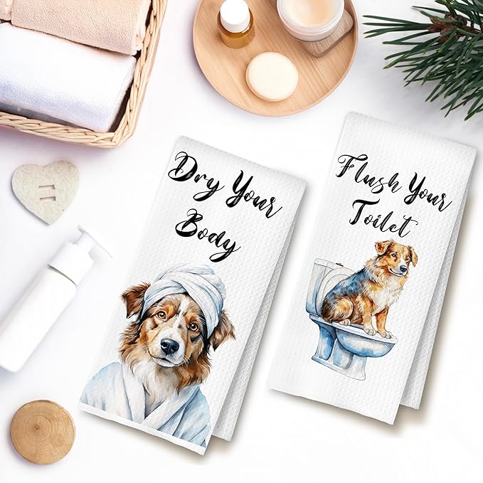 Funny Australian Shepherd Hand Towels for Bathroom Washroom, Dog Bathroom Decor, Gifts for Australian Shepherd Lovers, Dog Hand Towels, 16x24 Inch Set of 4