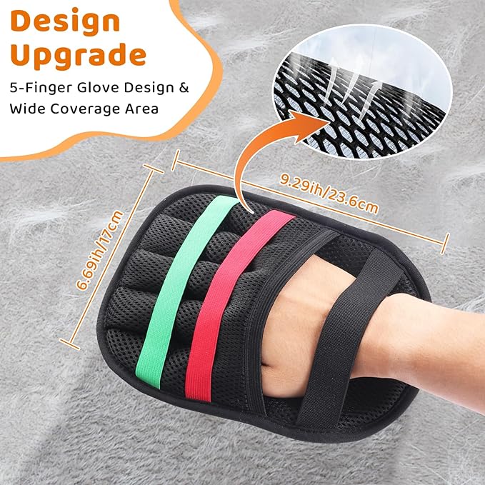 Pet Hair Remover Glove for Dogs & Cats, Newly Upgraded Reusable Electrostatic Pet Hair Gloves, Pet Hair Remover Tool for Clothing, Couch, Carpet, Car Seat (2Pcs - Black)