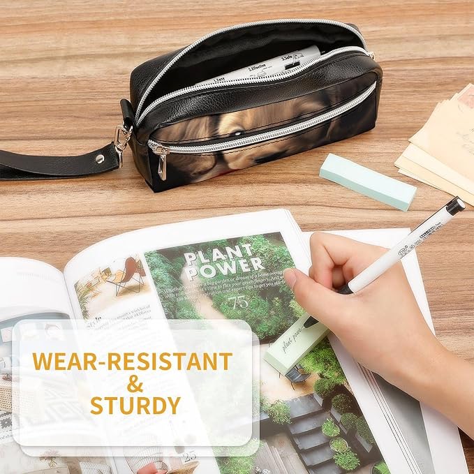 Pencil Pouch Cute Pet Dog Pencil Case Zipper Storage Bag with 2 Compartments Portable Pen Bag Desk Organizer Marker Pen Case