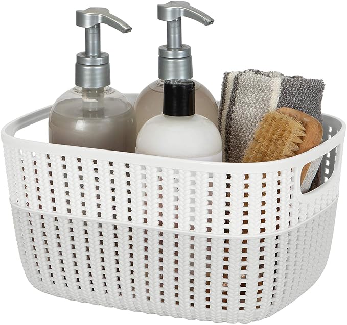 Simplify 4 Pack 2 Tone Sailor Knot Plastic Storage Tote | Decorative Basket | Closet Organization | De-clutter | Accessories | Toys | Bathroom Organization | Medium | Heather Grey