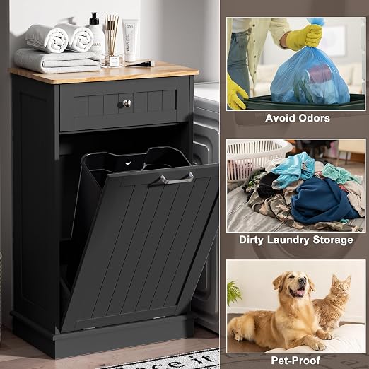 Spurgehom Trash Can Cabinet 13 Gallon, Garbage Cabinet with Drawer