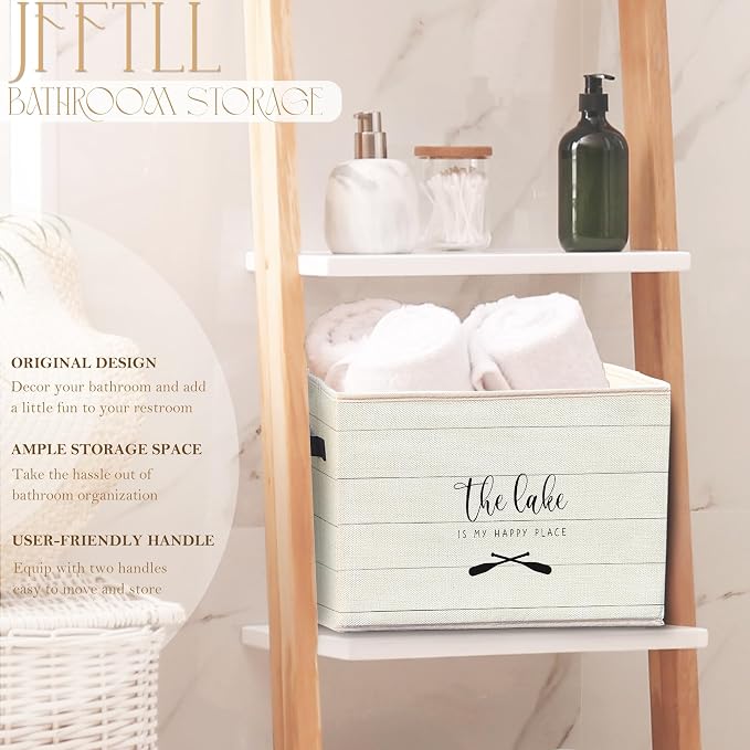 Lake Lovers Storage Bins with Handles, Lakes House Decor, the Lake Is My Happy Place Collapsible Laundry Basket Storage Box for Home Bedroom Bathroom Clothes Toys Books