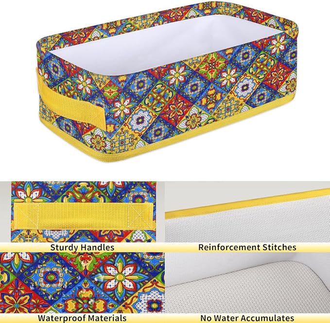 Mandragora Colorful Flowers Bathroom Storage Basket, Foldable with Handle Open Countertop Paper Towel Decorative Box, Toilet Tank Top Shelf Baskets for Home Closet Bedroom Living Room Office