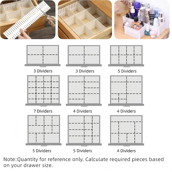 8 PCS Drawer Dividers, Adjustable Plastic DIY Organizer Separators for Socks, Underwear and Makeup, Ideal for Kitchen, Bedroom and Dresser Storage