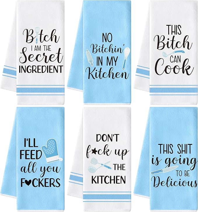 GROBRO7 Funny Sayings Hand Towel - 6Pcs No Bitchin in My Kitchen Fun Kitchen Decorative Soft Polyester Dish Towels for Bar Dining Room Restaurant Decor, Housewarming Gift for Hostess Home Friends
