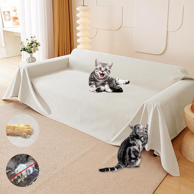 Loiion Cat Scratch Proof Furniture Protector Waterproof Sofa Cover 150"x91" | Pet-Friendly Couch Protector, Anti-Scratch & Anti-Slip Sofa Cover For Cats Dogs Kids, Machine Washable