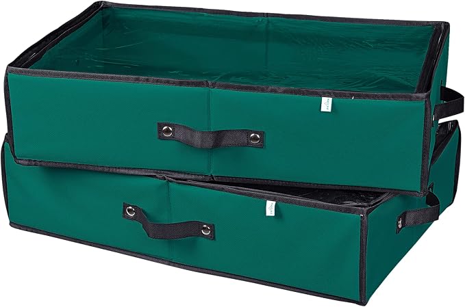 2 Pack Christmas Figures Storage Box | Each Holds 4 Holiday Figurines up to 16” | Adjustable Nutcracker Decor Ornament Storage Container | Xmas Decorations Accessories Boxes (Green)