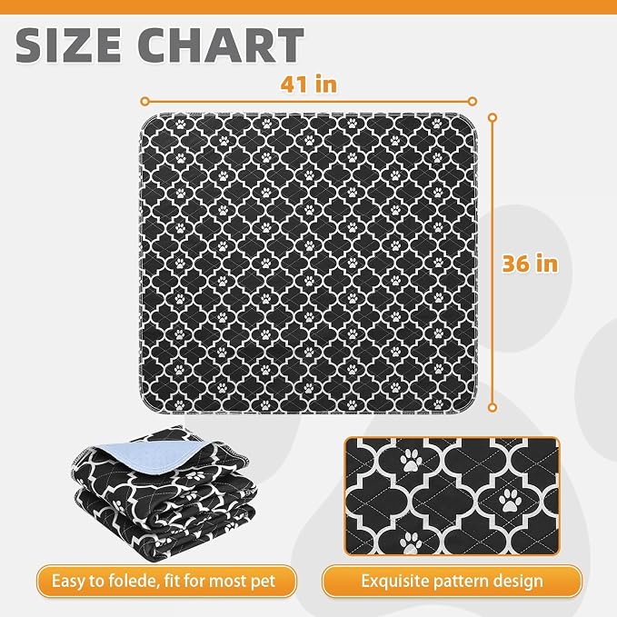 Washable Pee Pads for Dogs, 2 Packs Super Absorbent Leakproof & Non-Slip Dog Pee Pad Extra Large, Reusable Puppy Training Pads Waterproof, Pet Mat Rug for Whelping,Floor,Crate,Cats, 36"x41"