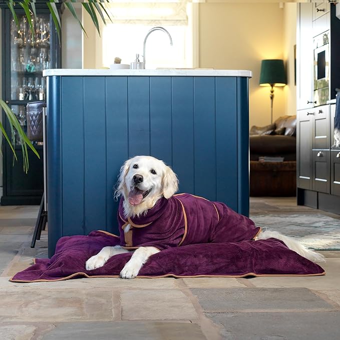 Lucky Pooch® Dog Robe - Luxurious Dog Bathrobe - Ultra Absorbent Dries Your Dogs in Minutes! Double-Layer, Super Soft Towel and Bath Robe All in One (XXS, Plum)
