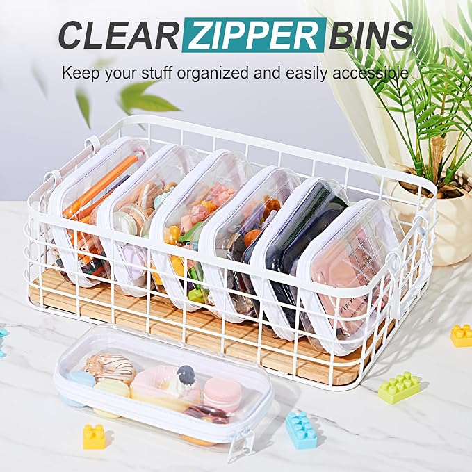 20 Pcs Clear Hard Zipper Case Bulk Hard Shell Plastic Pouch Transparent Double Zippers Toy Storage Organizer Bins for Building Blocks, Puzzles, Cosmetics(7.48 x 2.94 x 2 Inch)
