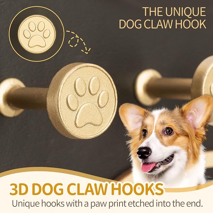 MTERSN Dog Leash Holder Wall Mount with 3D Paws Hooks for Entryway, Black | Dog Bone Dog Leash Holder for Wall, 5 Dog Leash Hook, Farmhouse Decor, Gift for Dog Lovers, Leash and Key Storage