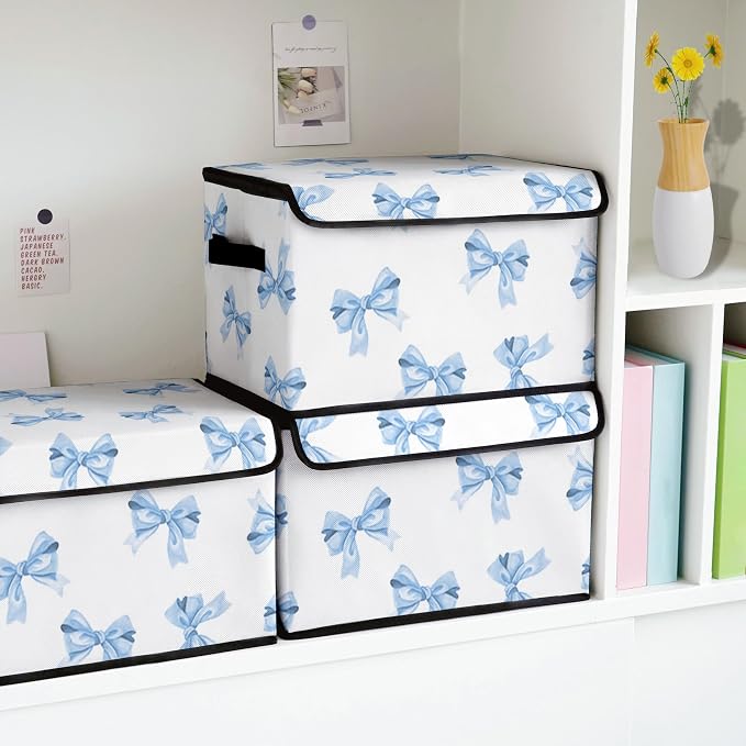 Stackable Clothes Storage Bins with Lids 3 Pack | Closet Organizers Fabric Box for Home and Office,Blanket Clothes Organizers,Under Bed Storage Containers