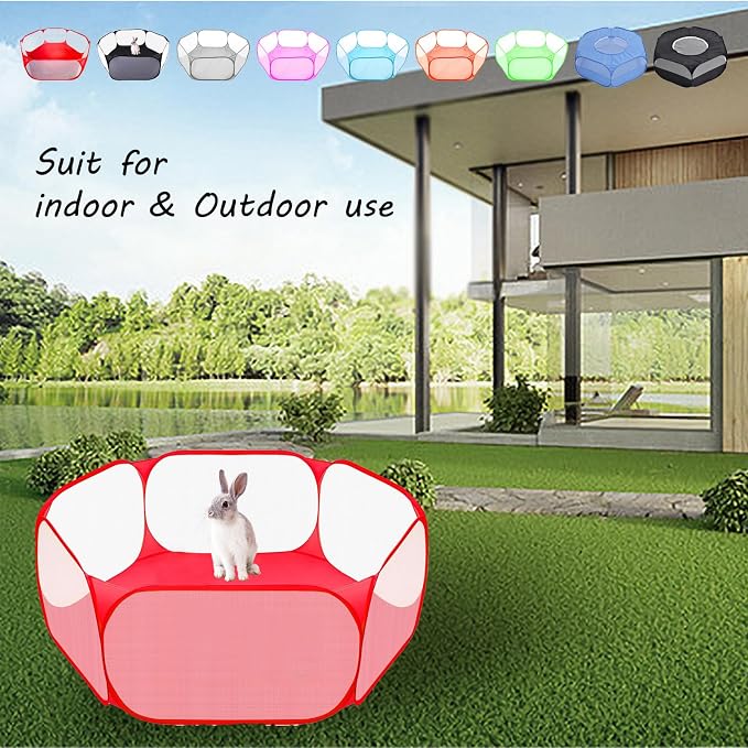 Small Animals Playpen, Portable Pop-up Open Interactive Pet Tent, Indoor Outdoor Fence for Rabbits, Guinea Pig, Hamster, Chinchillas, Kittens, Puppies