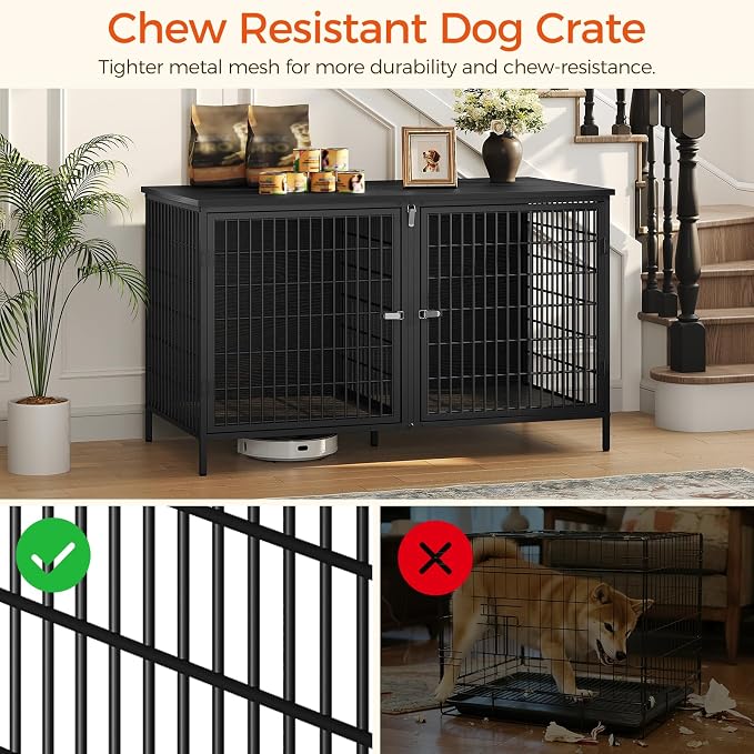MAHANCRIS Dog Crate Furniture for 2 Dogs, 43.3" Dog Kennel with Removable Divider, Heavy Sturdy Dog Furniture Style Double Cage for Small Medium Dog, Indoor Pet House End Table, Black DCBK1201